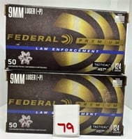 (100) Rounds of Federal Premium 9mm+P Tactical