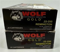 (40) Rounds of Wolf Gold .22-250 55gr Copper SP.