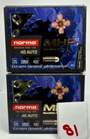 (40) Rounds of Norma MHP 45auto 175gr.