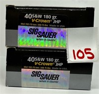 (40) Rounds of Sig Sauer 40 S&W 180gr V-Crown