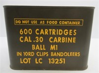 Spam can of (600) rounds of 30 carbine ammo on