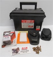 AC30T plastic ammo can with leather holsters, gun