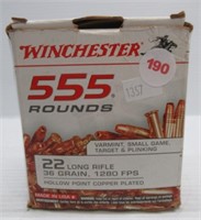 (555) Rounds of Winchester 22 LR 36 GR hollow