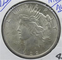 1922 Nice/AU Peace Silver Dollar.