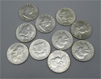 (10) 1963-D Franklin Silver Half Dollars.