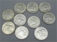 (10) 1963 Assorted Franklin Silver Half Dollars.