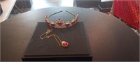 Girls Ruby Red Hearts Tiara w/ Matching Necklace