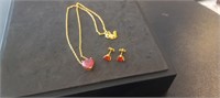 Ruby Heart Necklace & Earrings