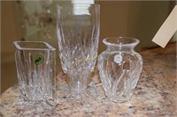 3pc Waterford- Floral Vase and 2 Vases