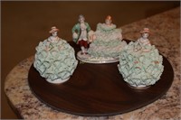 3pc Irish Dresden Porcelain Figurals- Emerald