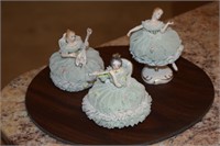 3pc Irish Dresden Minstrel Porcelain Figurines-