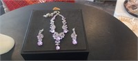 Purple Rhinestone Necklace & Earrings