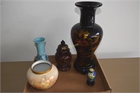 Carved Teak Urn with Lid, K's Collection 8" Vase,