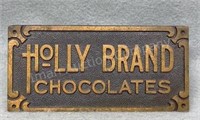 Holly Brand Chocolates Bronze Advertising Plate
