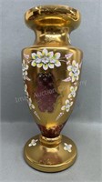 Nice 15in Cranberry & Gold Overlay Vase