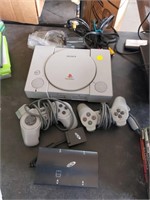 Playstation one with controllers