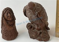 Collection of two cast resin sculptures.