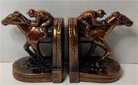 Vtg 1950 Horse Racing Metal Bookends.