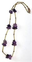 Gold Tone Necklace with Amethyst 15"