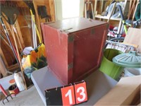 RED PAINTED WOOD BOX - EMPTY