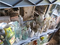GROUP MISC GLASSWARE - BOTTLES, PITICHER, CANDLE