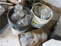 2 BUCKETS AND BASKET OF CANNING JARS