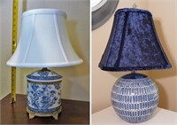 Blue and white table lamps