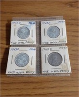 4pc 1943-D Wartime Steel Pennies - All MS60