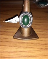 Green Onyx Ring German Silver - size 8
