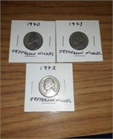1940, 1941 &1942 Jefferson Nickels