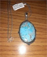 Turquoise pendant 20 inch chain German silver