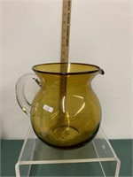 Vintage Amber Handblown Pitcher-Bubble Glass
