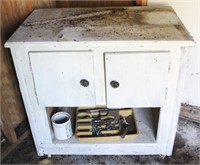 Wood Cabinet with Contents