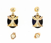 Jewelry 2 Pair 14k / Diamond & 10k / Onyx Earrings