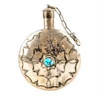 Native American Silver & Turquoise Tobacco Flask