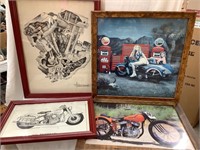 (4) Harley Davidson Motorcycle Prints/Photographs