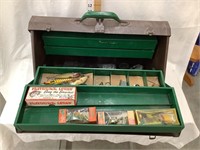 Metal Tackle Box w/ Vintage Lures, 13” T, 18” L,