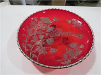 BEAUTIFUL RUBY RED FOOTED 40TH ANNIVERSARY DISH