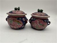 2PC CHINESE ENAMELED LIDDED CUPS / BOWLS
