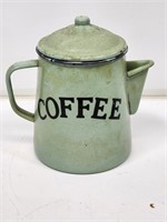 Enameled Graniteware Coffee Pot with Lettering
