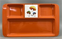 Vtg. Orange Tray w/ Mushroom Design