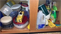 Plastic storage cleaning products all under sink