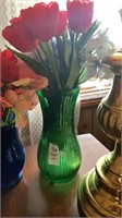 Vintage Green and Cobalt Glass Vases with P