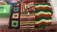 3 Handmade Colorful Afghans