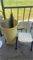 Plastic Trash Can w/ Crack, Rug, & Mini Chair