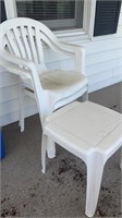 2 Plastic Outdoor Chairs w/ Side Table