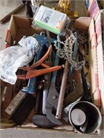 TOOL LOT- CHAINSAW CHAINS- PLIERS AND MORE