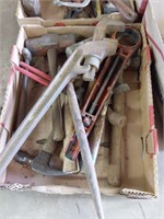 HAMMERS- PIPE WRENCH BOX LOT- CONTENTS OF BOX