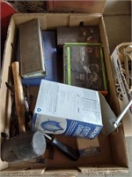 BOX  LOT- RUBBER MALLET- AND MUCH MORE
