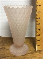 Pink satin glass Diamond Point vase